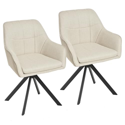 Goeurvant Drehstuhl Esszimmer Beige mit Armlehne, 2er Set drehbarer esszimmerstuhl, Küchenstuhl,Polsterstuhl, aus Polyester, mit Metallbeine für Esszimmer Küche Büro