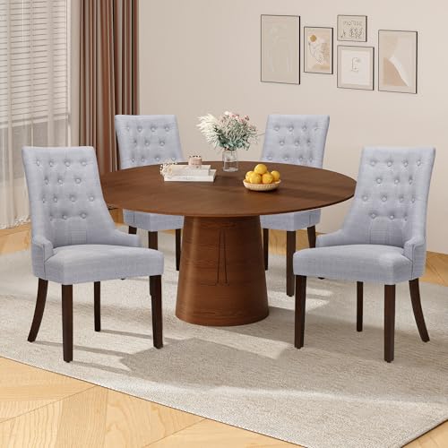 COLAMY Esszimmerstühle 4er Set, Moderne Küchenstuhl Gepolsterte Esszimmerstühle im Wingback, Polsterstuhl Wohnzimmerstuhl mit Knopfsteppung für Esszimmer, Küche, Restaurant mit Holzbeinen, Hellgrau