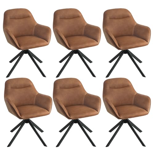 Goeurvant Armlehnenstuhl drehbar Kunstleder Braun 6er Set Esszimmerstühle Drehstühle Esszimmer Polsterstuhl Küchenstuhl mit Armlehne für Esszimmer Wohnzimmer