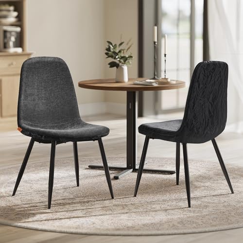 VASAGLE Esszimmerstuhl 2er Set, Küchenstuhl, Polsterstuhl, Stühle, Metallbeine, verstellbare Füße, pflegeleicht, Chenille-Gewebe, PU mit von Gletschern inspiriertem Muster, schiefergrau KDC187G01