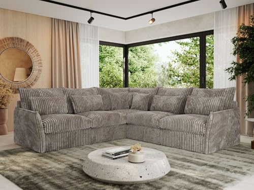MKS MEBLE Ecksofa Sofa L-Form, Wohnlandschaft, Couch L Form, Sofagarnitur, Couchgarnitur, Polsterecke - Verso L - Hellbraun Cord