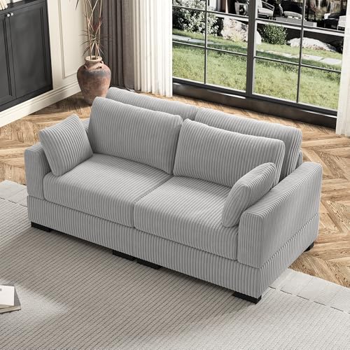 DAHUEN Ecksofa, Modulares Sofa mit Schlaffunktion und Bettkasten, Convertible Sectional Sofa mit Armlehnen und Rückenlehnen, Polsterecke mit stauraum, für Wohnzimmer und Schlafzimmer, Cord (Grau A)