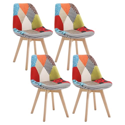 WOLTU Esszimmerstühle 4er Set, Küchenstühle mit Patchwork Design, mit Massivholz Beinen, Leinen, bis 150 kg belastbar, Mehrfarbig