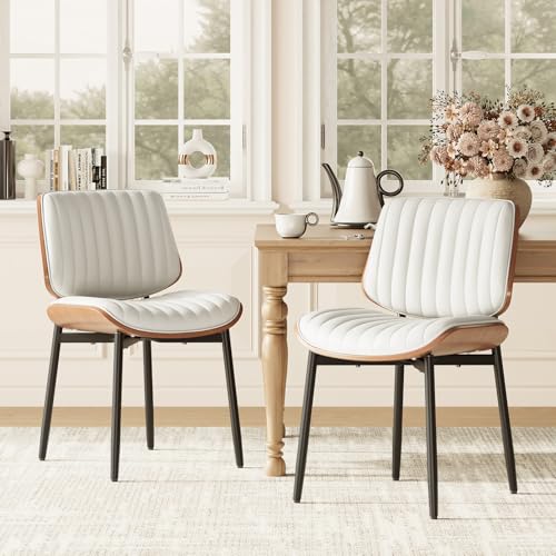 COLAMY Esszimmerstuhl 2er Set, Esszimmer- und Küchenstühle, Gepolsterte Stühle im Mid-Century-Modern-Stil mit Walnuss-Bugholz und Metallbeinen,Beige