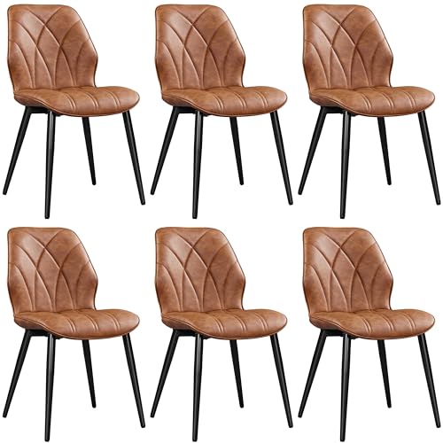 Yaheetech Esszimmerstühle 6er Set Küchenstühle gepolstert Metallbeine bis 136 KG Belastbar Polsterstuhl für Küche/Esszimmer/Schlafzimmer/Restaurant Braun/Kunstleder