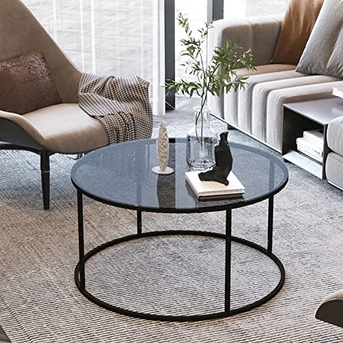 [en.casa] Couchtisch Kolari Wohnzimmertisch 45 x Ø80 cm Beistelltisch rund Sofatisch Tischplatte aus Rauchglas Kaffeetisch Metallgestell
