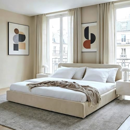 LATINI Polsterbett mit höhenverstellbarem Kopfteil, 160x200 cm, Beige - Doppelbett inklusive Lattenrost, ideal für zwei Personen, Bettgestell stabil und bequem, modernes Design für jedes Schlafzimmer